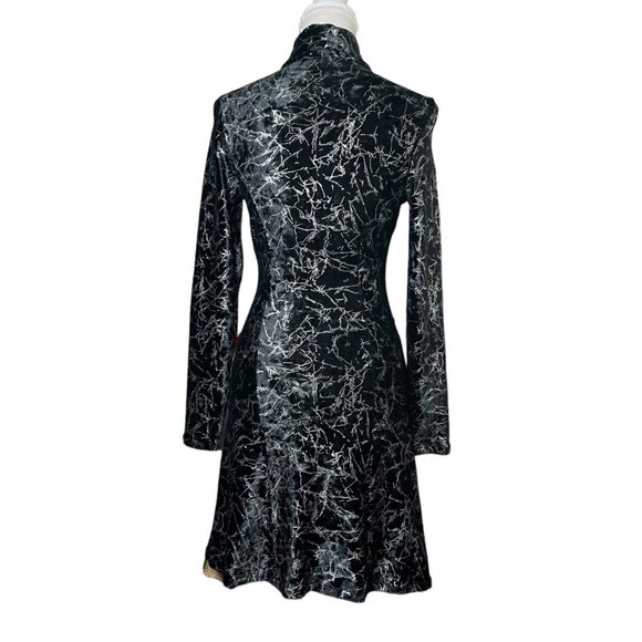 Metallic Velvet Choker Dress M Lightning Silver Crushed A-Line Cutout Skater - Picture 3 of 14